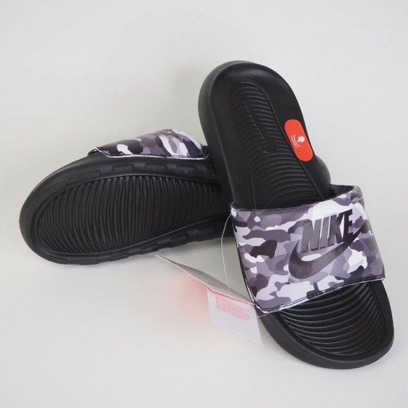 Nike Victori One Sports Slide Print Black Grey Beach Sandals - Picture 9 of 11